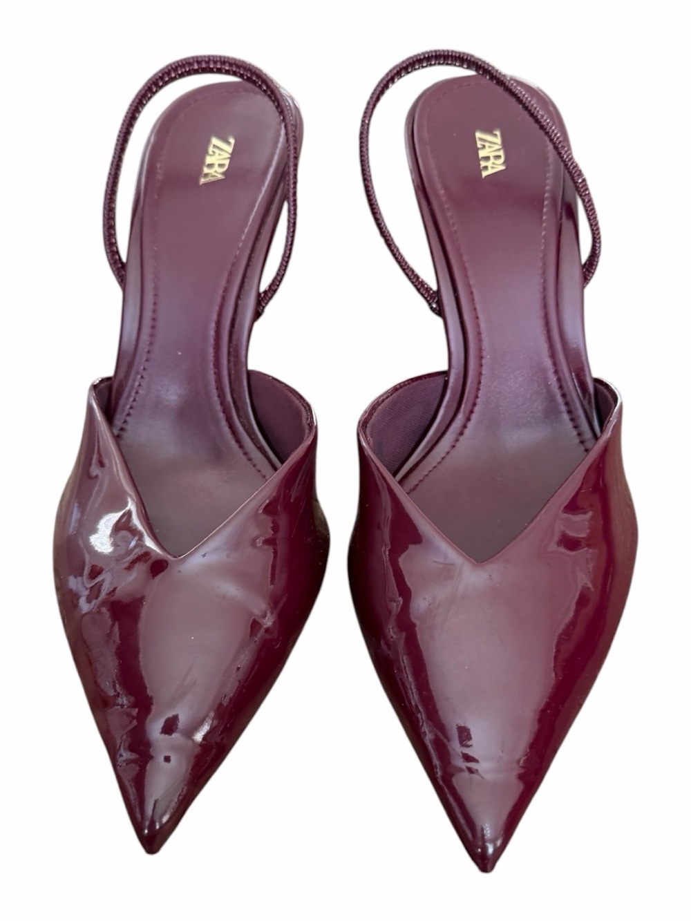 Zara Women's Burgundy Patent Pointed Slingback Mules